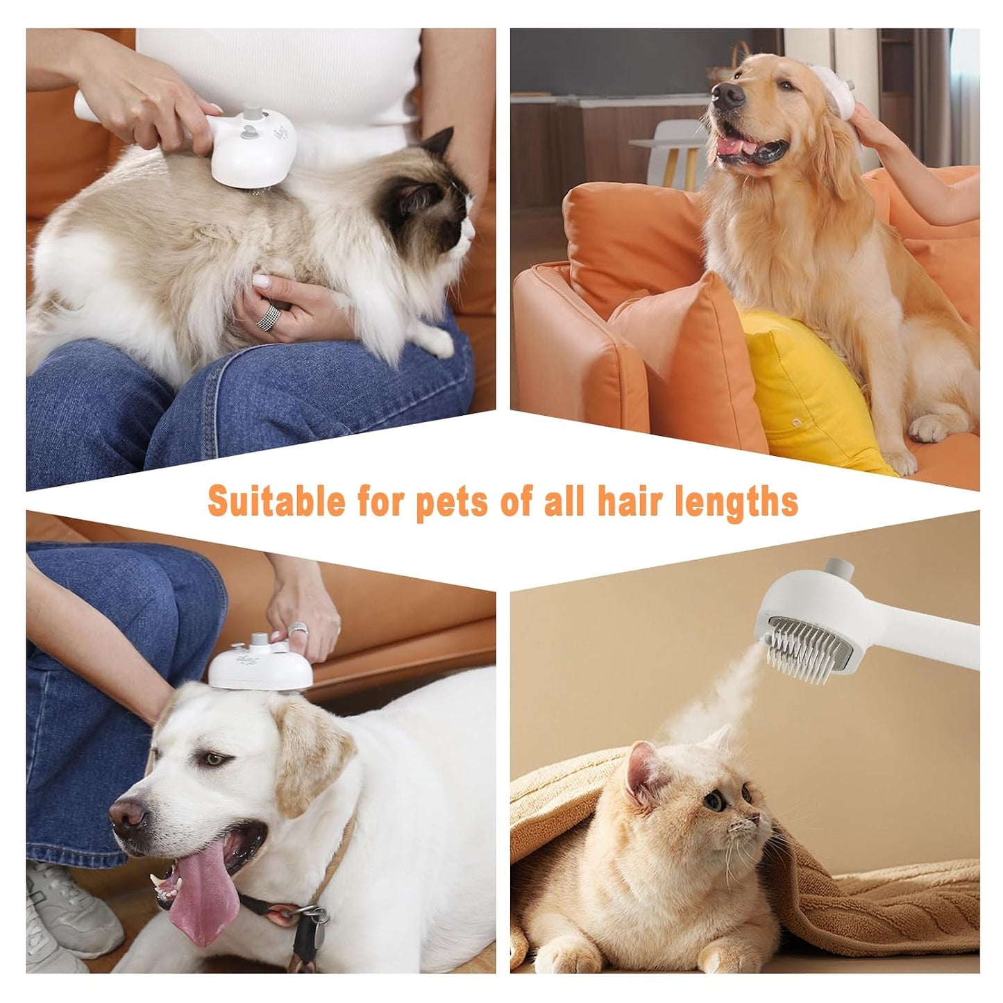 Cat Steam Brush for Cats & Dogs,3-In-1 Self Cleaning Pet Grooming Brush with One-Click Hair Release Button, Anti-Static Deshedding & Detangling Cat Hair Brush, Stainless Steel Bristles,Long/Short Hair