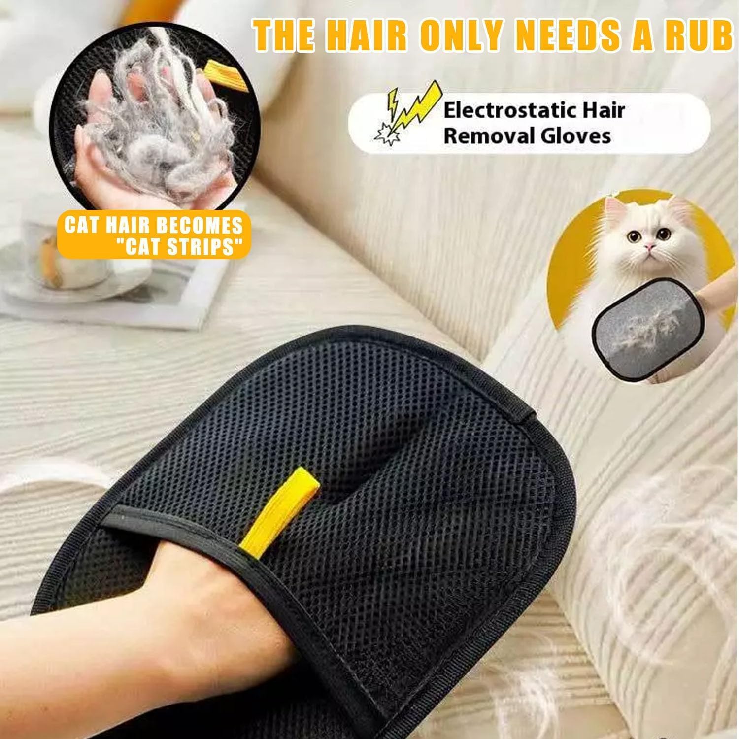 2PCS Pet Hair Removal Glove,Electrostatic Pet Hair Removal Gloves,Reusable Cat & Dog Hair Remover （2PCS）