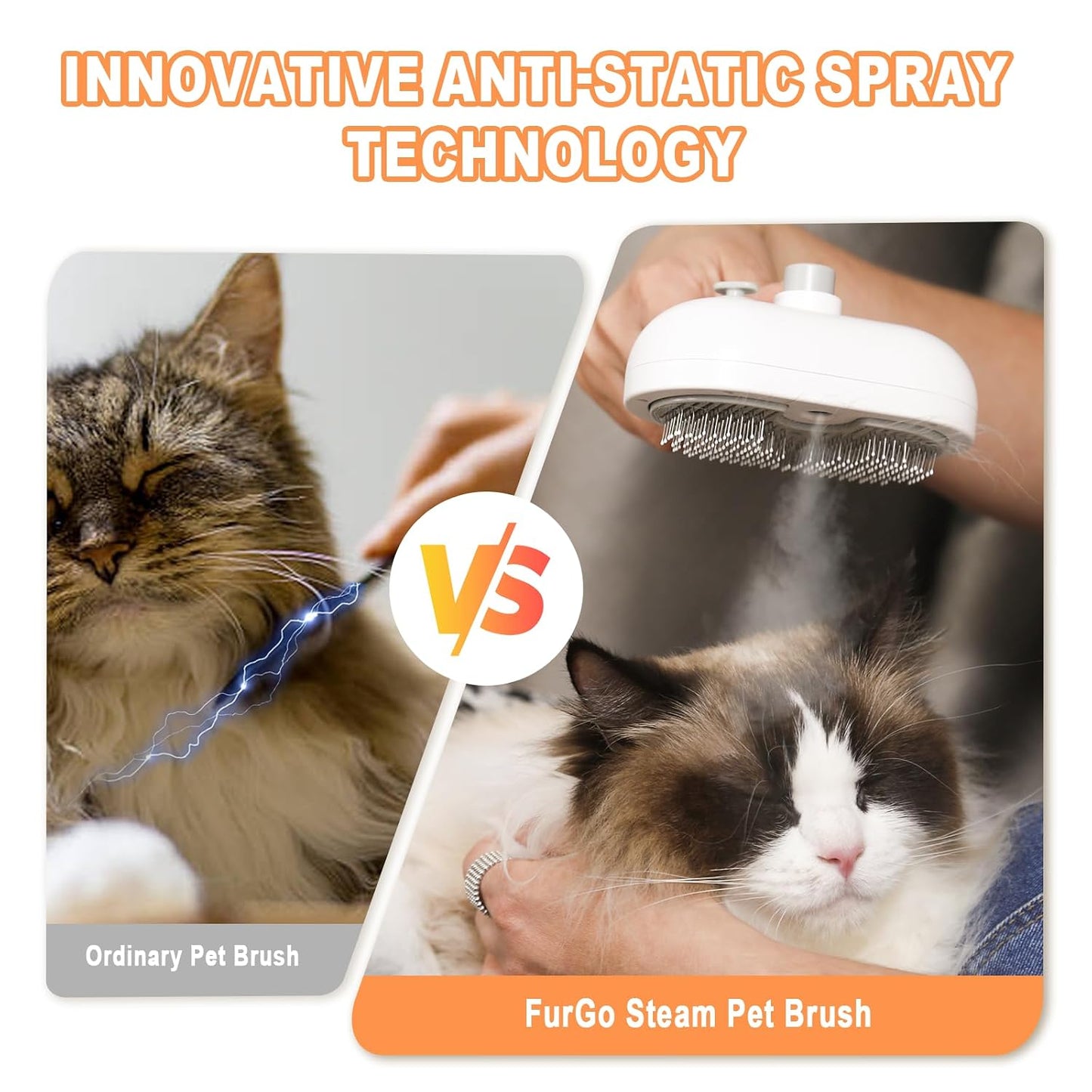 Cat Steam Brush for Cats & Dogs,3-In-1 Self Cleaning Pet Grooming Brush with One-Click Hair Release Button, Anti-Static Deshedding & Detangling Cat Hair Brush, Stainless Steel Bristles,Long/Short Hair